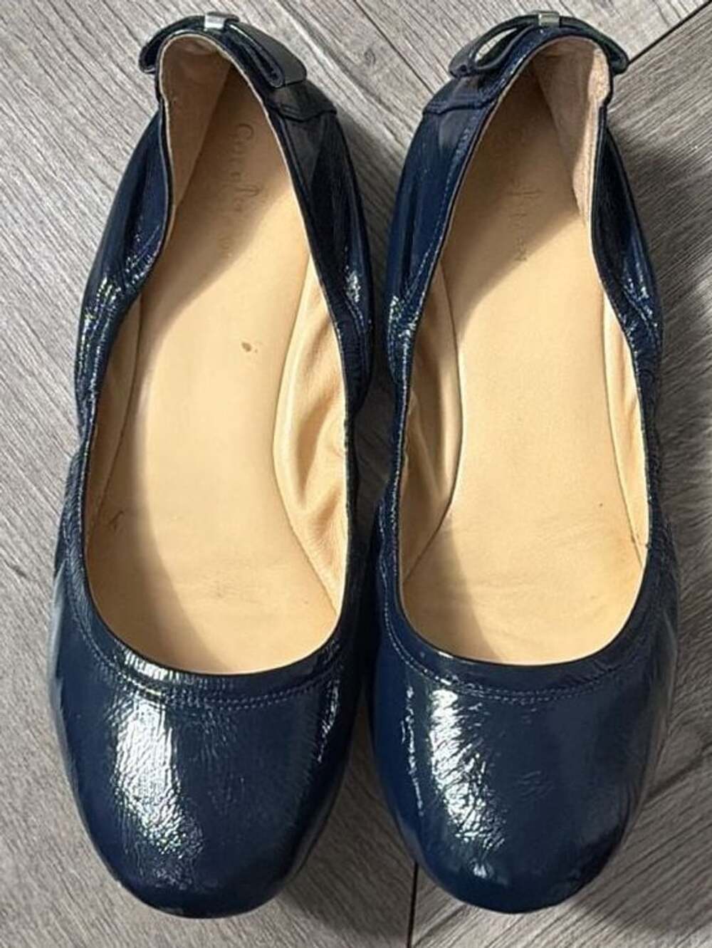 Cole Haan Navy Blue Patent Leather Bow Ballet Flats Size 11B - Picture 3 of 7